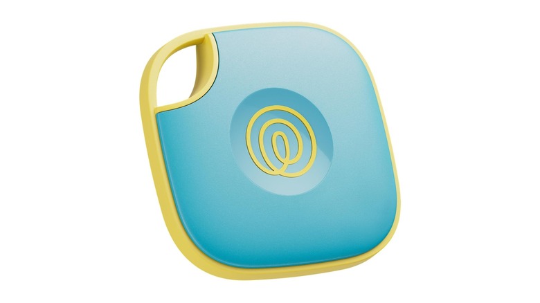Stock photo of a blue square gadget with yellow markings