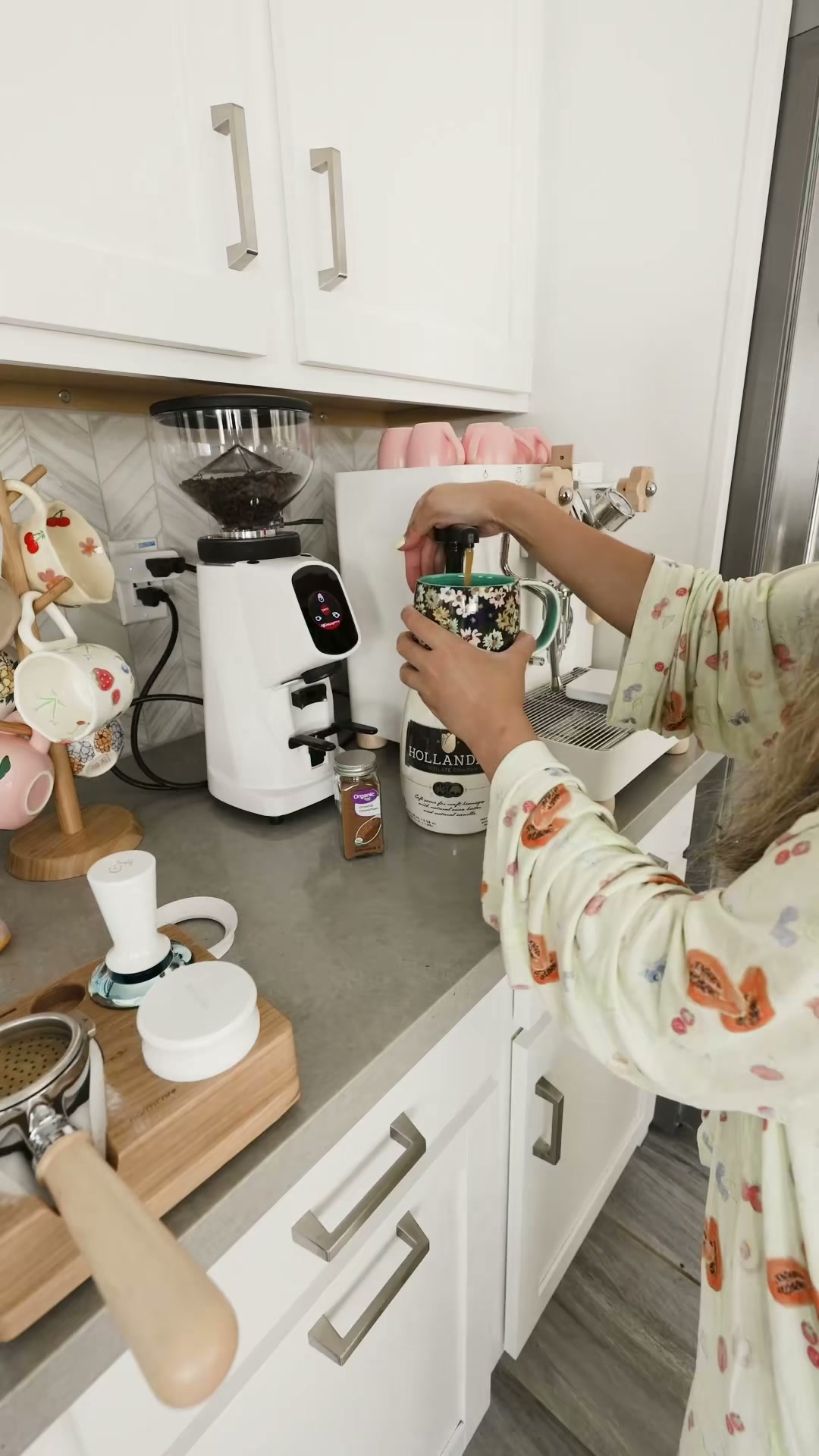 Cozy morning coffee routine preparing his and hers lattes