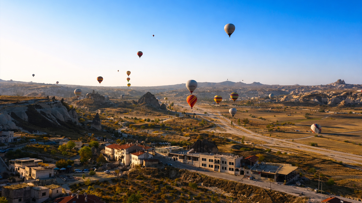 Golden morning over Cappadocia's Balloon Valley
