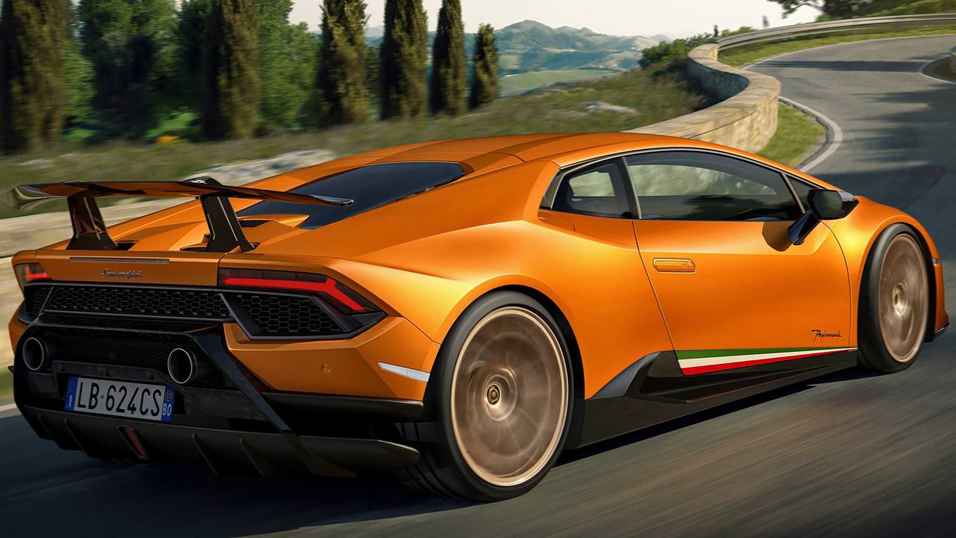 2018 Lamborghini Huracan Performante rear, three-quarter