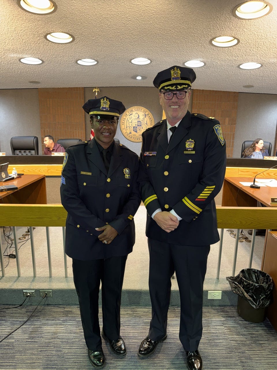 Rahway Police Sgt. Sidra Colvin and Chief Law Enforcement Officer Shawn Ganley