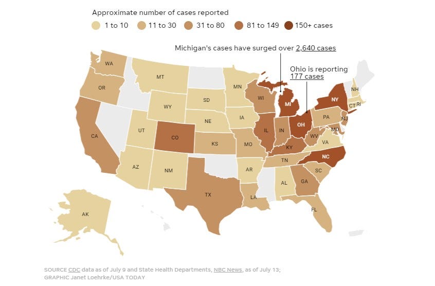 Map tracks 'explosive diarrhea' cases in the US