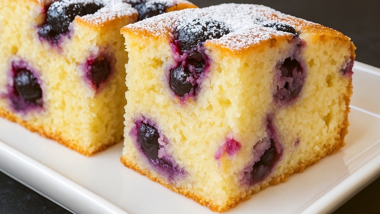 Lemon blueberry cake with bright citrus flavor and juicy berries