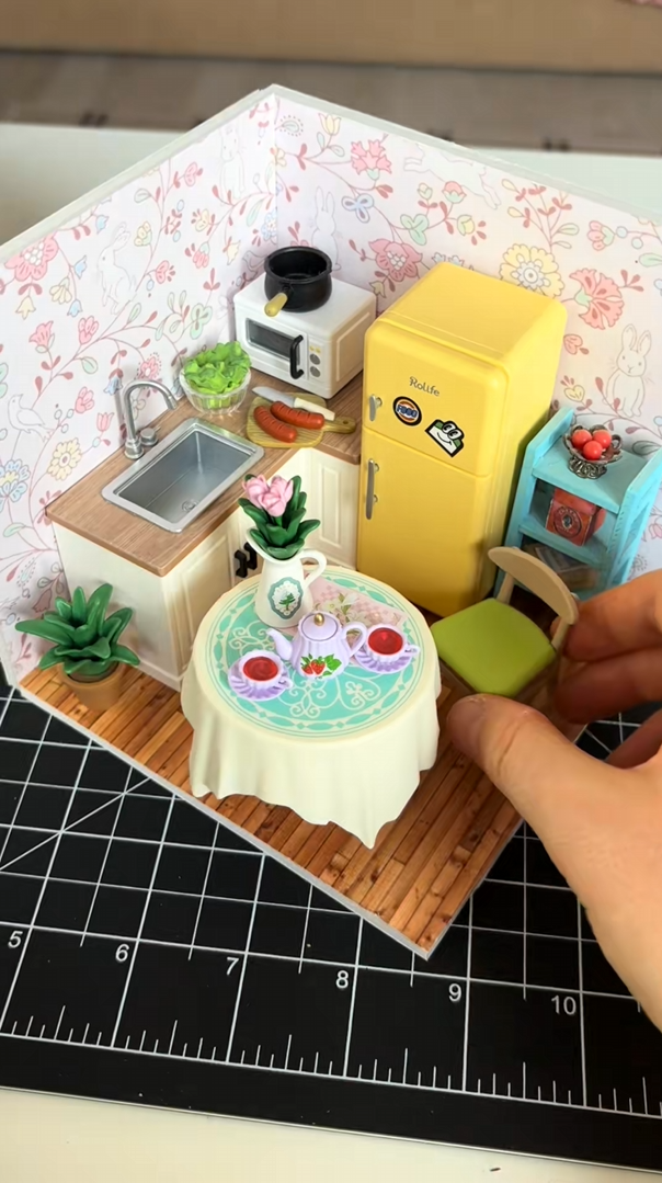 Build a cozy retro modern dollhouse kitchen everyone will love