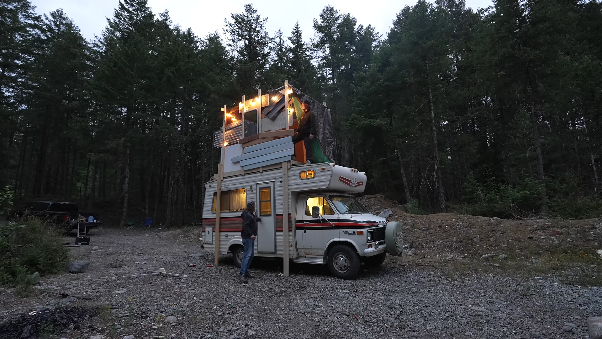 He built a second floor on his motorhome. Then someone had to sleep up ...