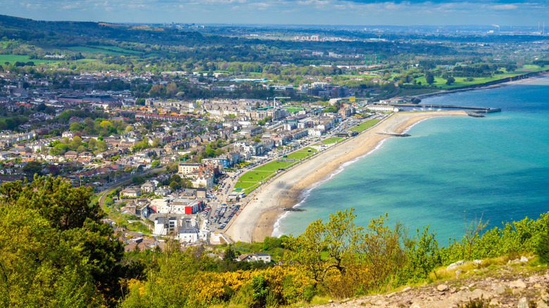 Aerial view of Bray Ireland from Bray Head on the Irish Sea