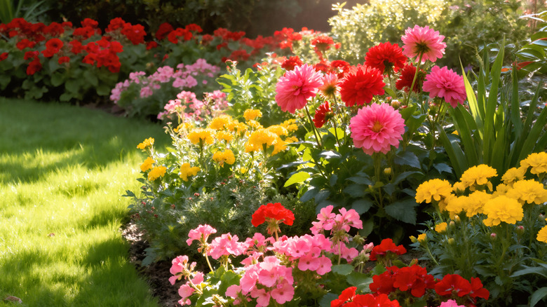 A vibrant flower garden blooming with various colors