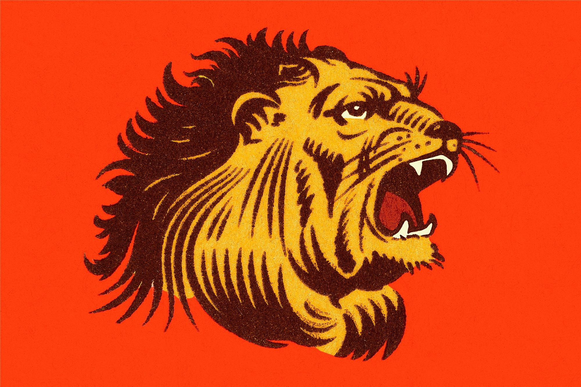 An illustration of a lion roaring.