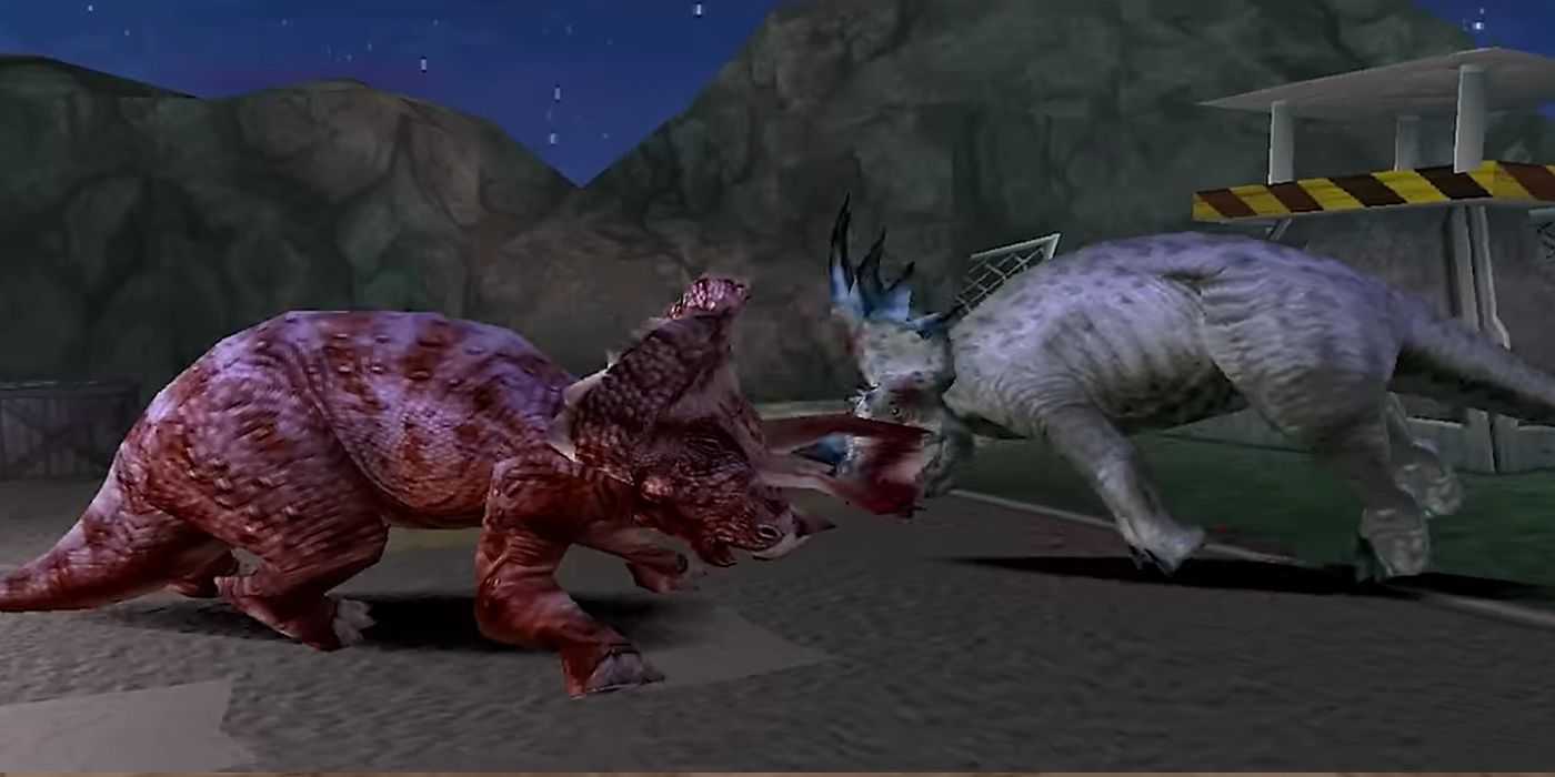 Triceratops and Styracosaurus go head-to-head in Warpath: Jurassic Park.