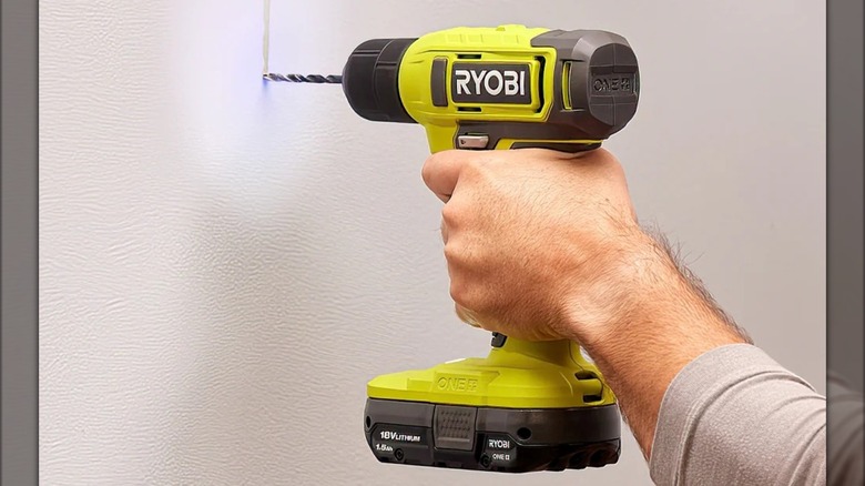 The Ryobi cordless drill with LED work light.