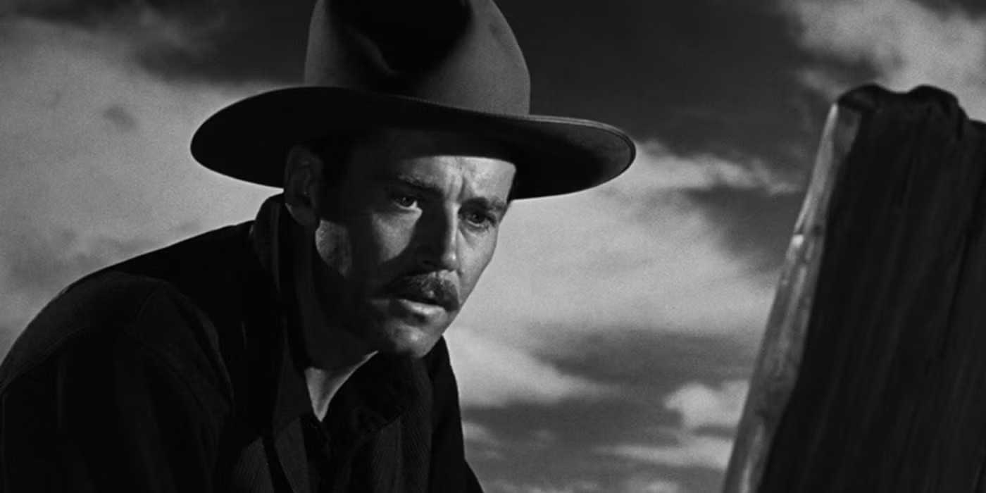 Wyatt Earp (Henry Fonda) looks concerned in My Darling Clementine.