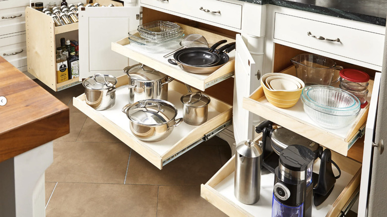 Kitchen cabinets fitted with Slide-A-Shelf's Made-To-Fit Slide-out Shelves