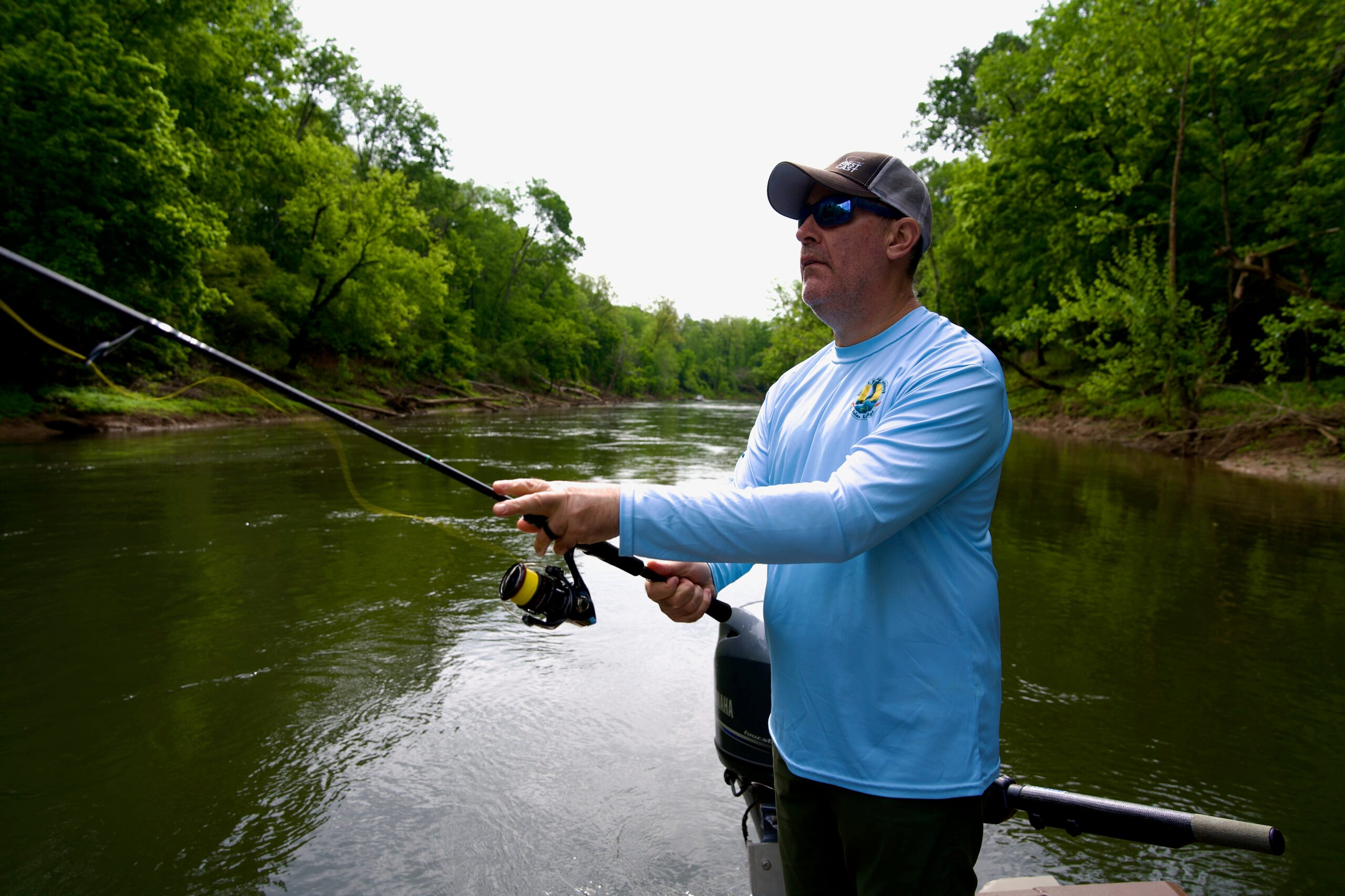 The author casting for striped bass