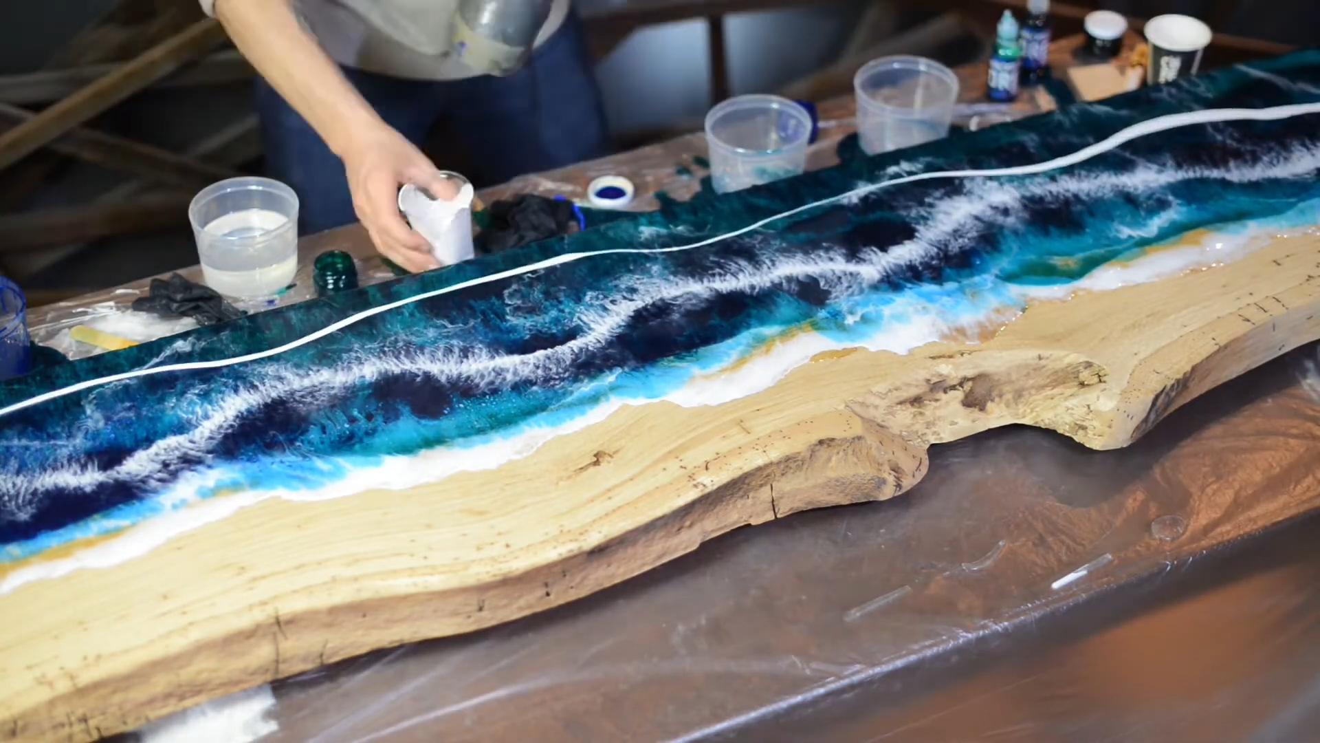 Can raw wood slab transform into beautiful ocean art?