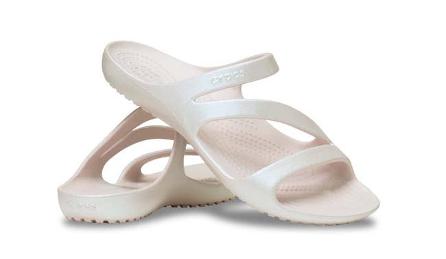 The Croc sandals in a shiny quartz color
