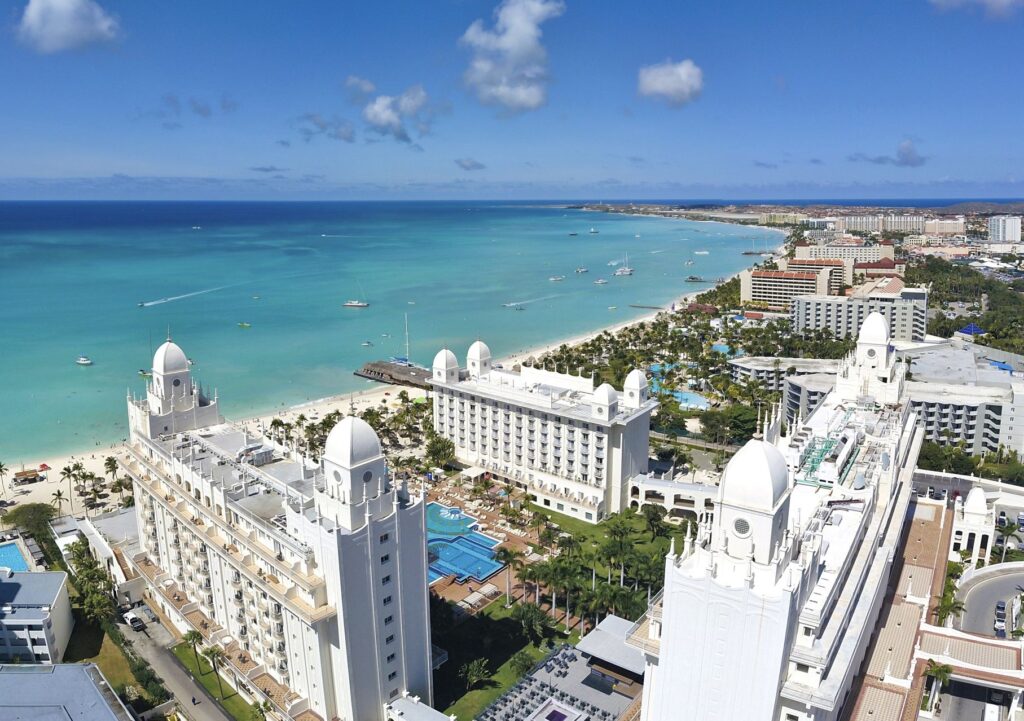 Multiple all-inclusive resorts on the beach in Aruba