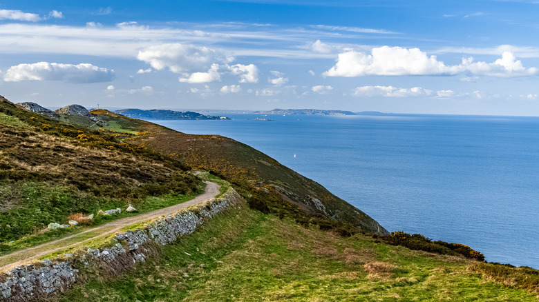 A cliffside trail on Bray Head with a panoramic view of the Irish Sea