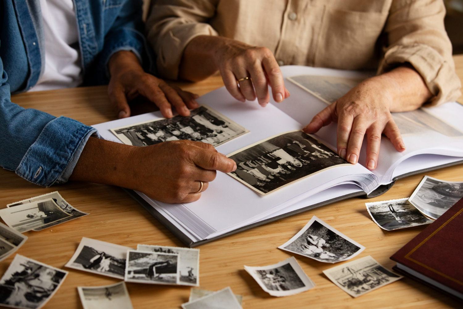 Looking through photo album