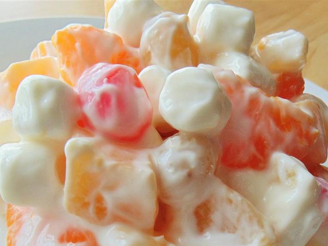 close up view of Auntie Midge's Hawaiian Salad in a bowl