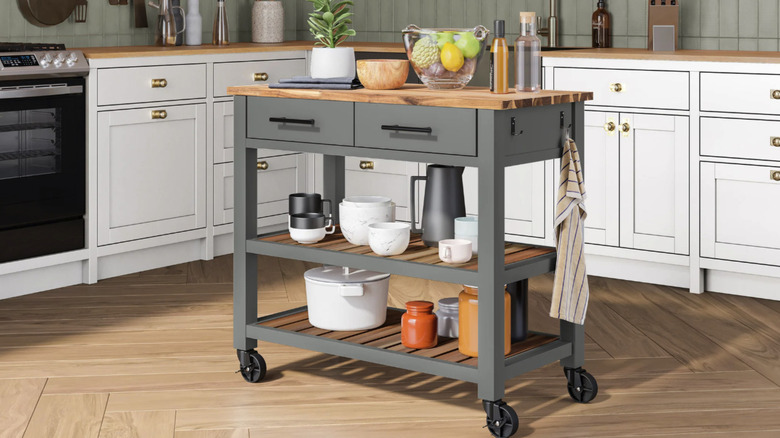 Seville Classics' Kitchen Cart with Acacia Shelves