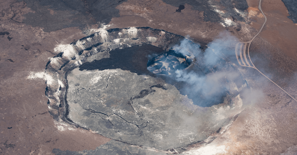 aerial shot of kilauea volcano at Hawai'i Volcanoes National Park - Hawaii