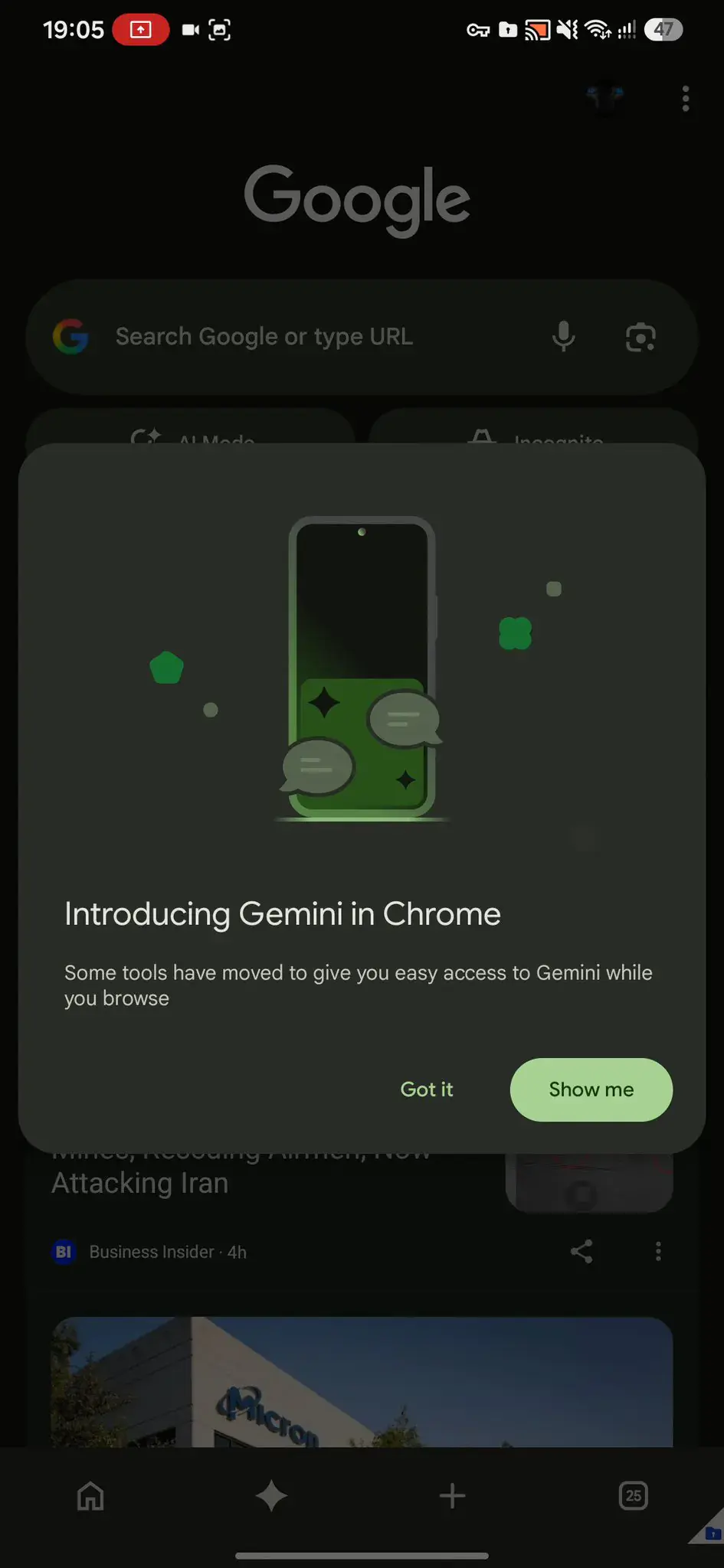 Google Chrome Android Gemini AI button bottom bar redesign update (1)