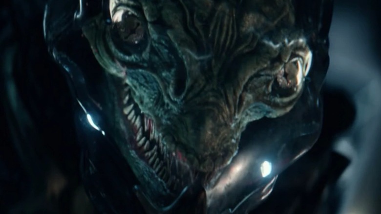An overly detailed and very blue modern Gorn glowers in Star Trek: Strange New Worlds