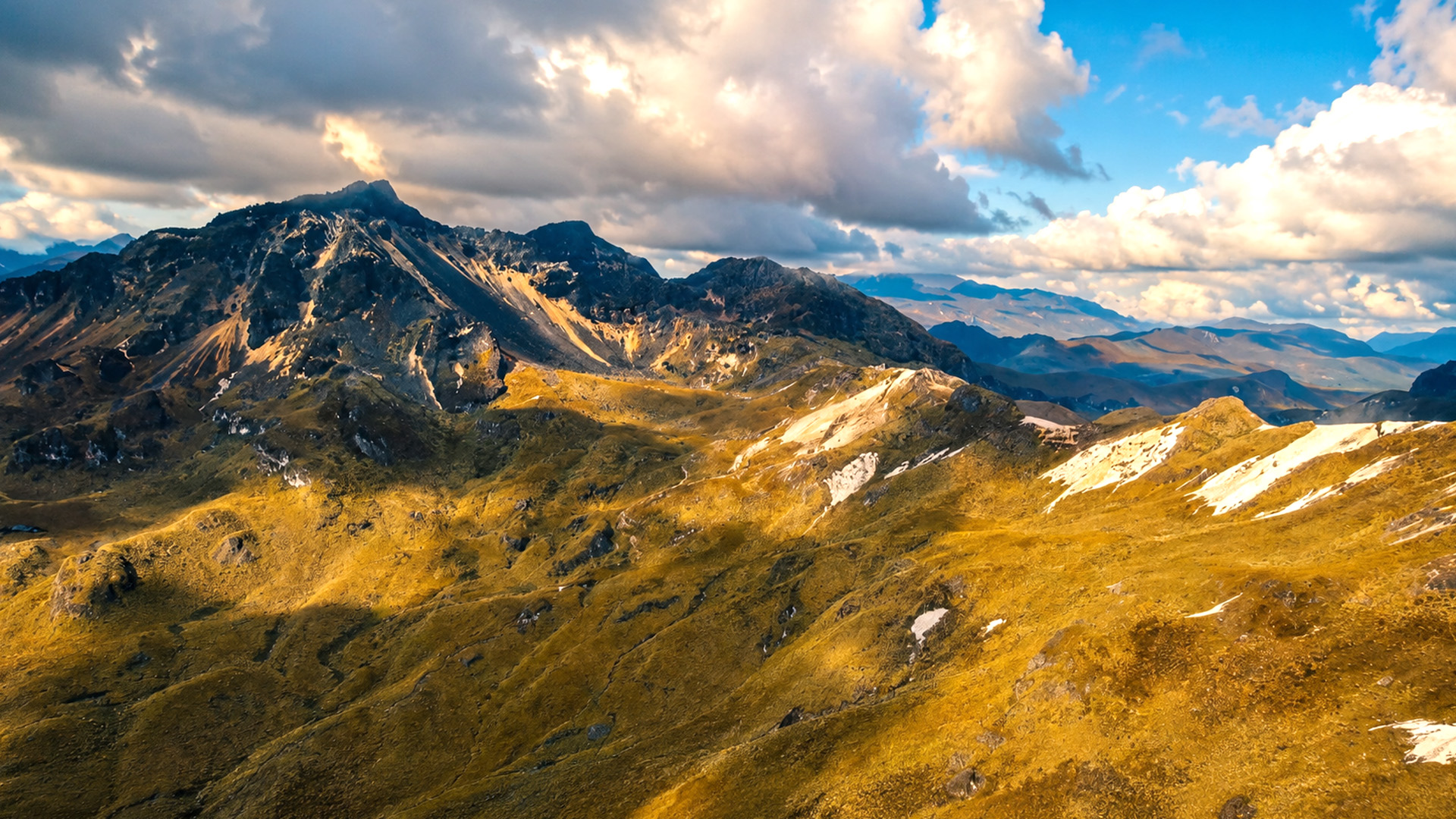 Rugged Andean peaks rising through Los Nevados National Park