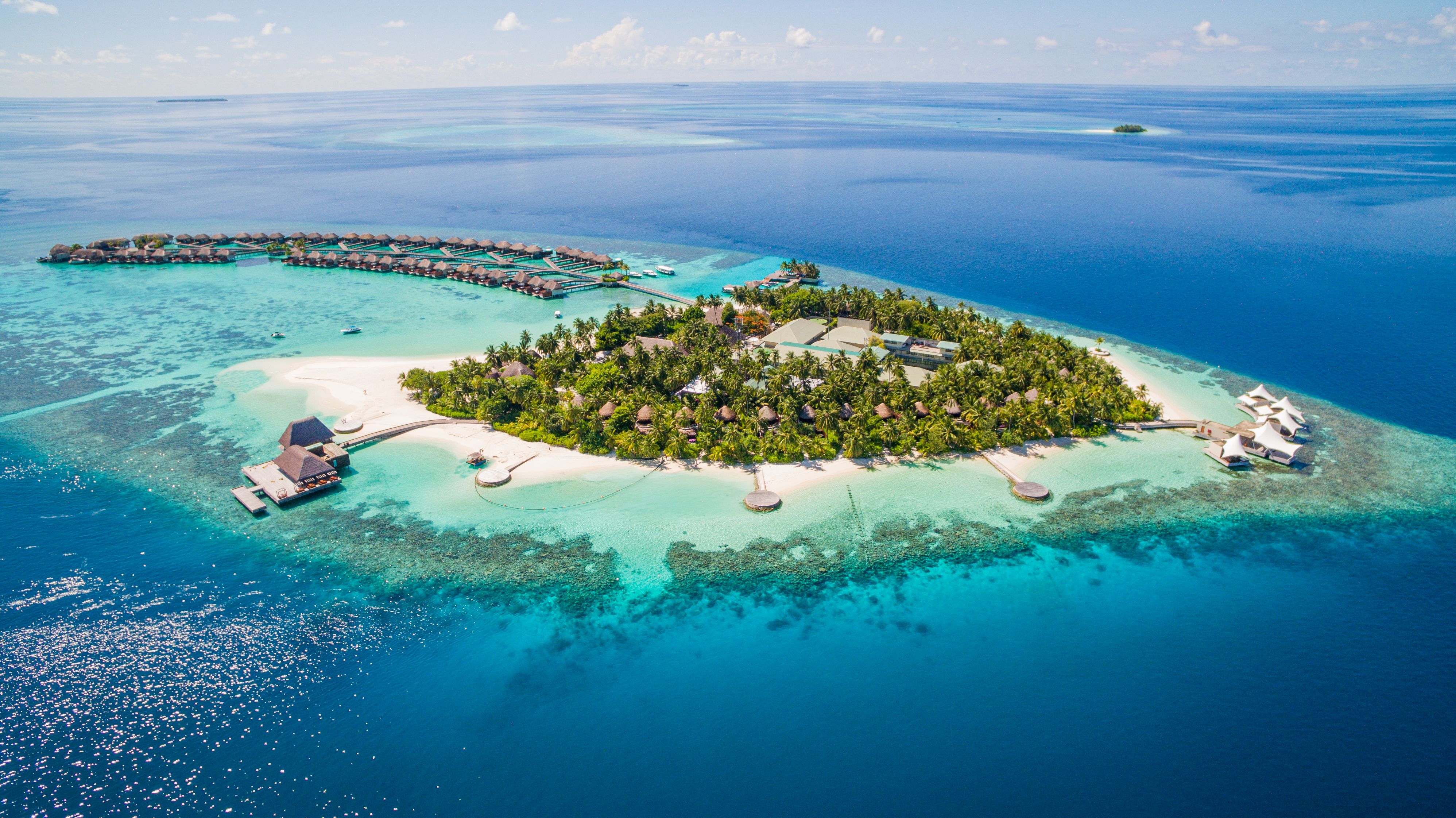 An overhead look at always-sunny Maldives