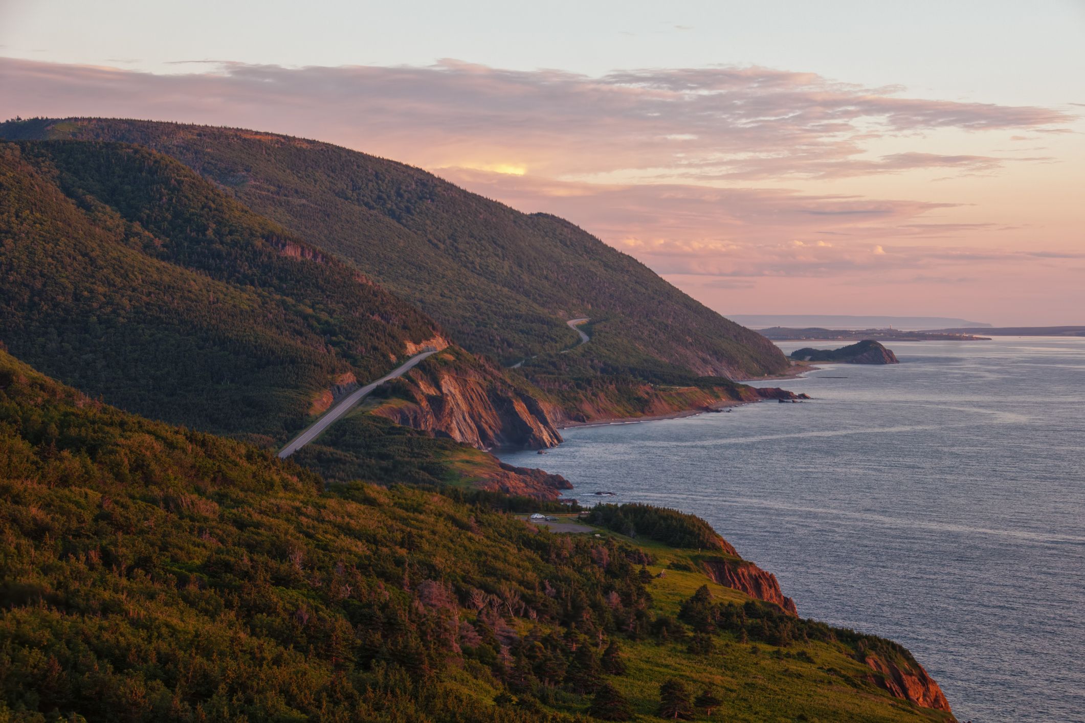 The Cabot Trail on Cape Breton, Nova Scotia, at golden hour