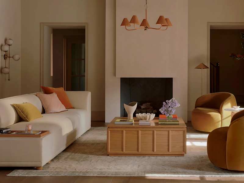 Living room styled with Anthropologie furniture.