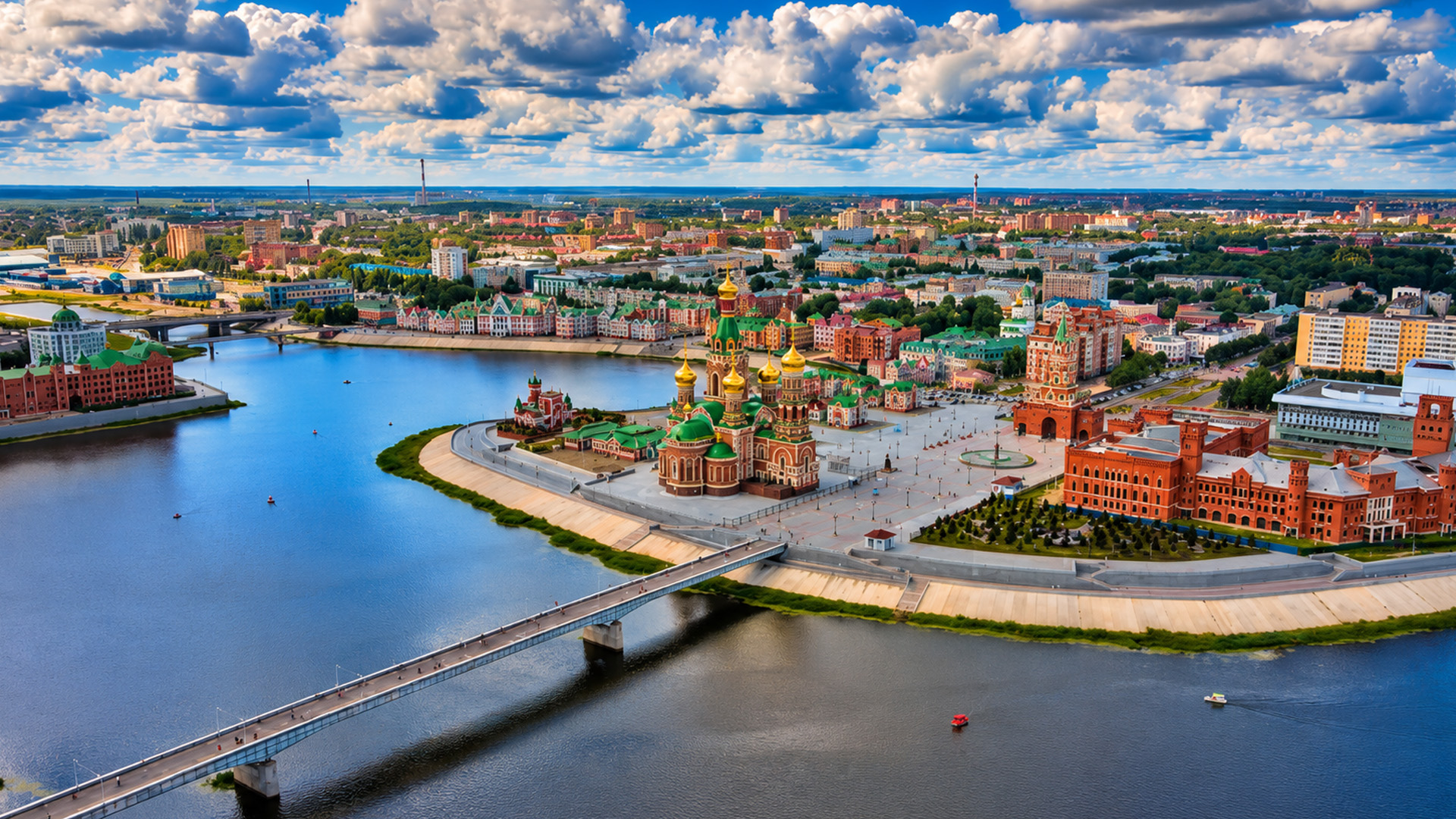 Yoshkar-Ola’s cathedral standing beside riverside landmarks