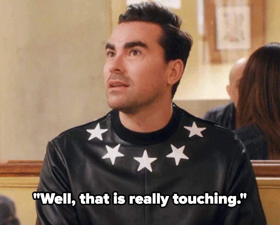 Person in a star-patterned jacket looking surprised with the text "Well, that is really touching."