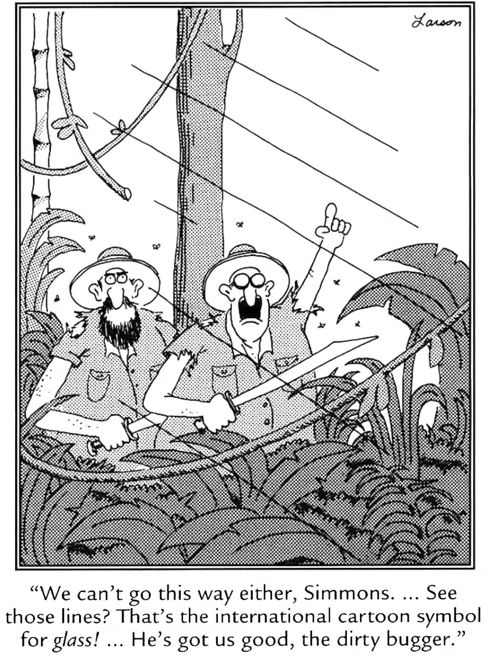 The Far Side comic is about cartoon glass.