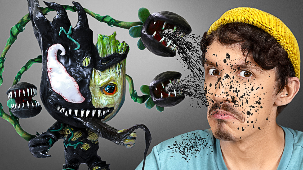 Creating a unique Groot and Venom Funko Pop mashup