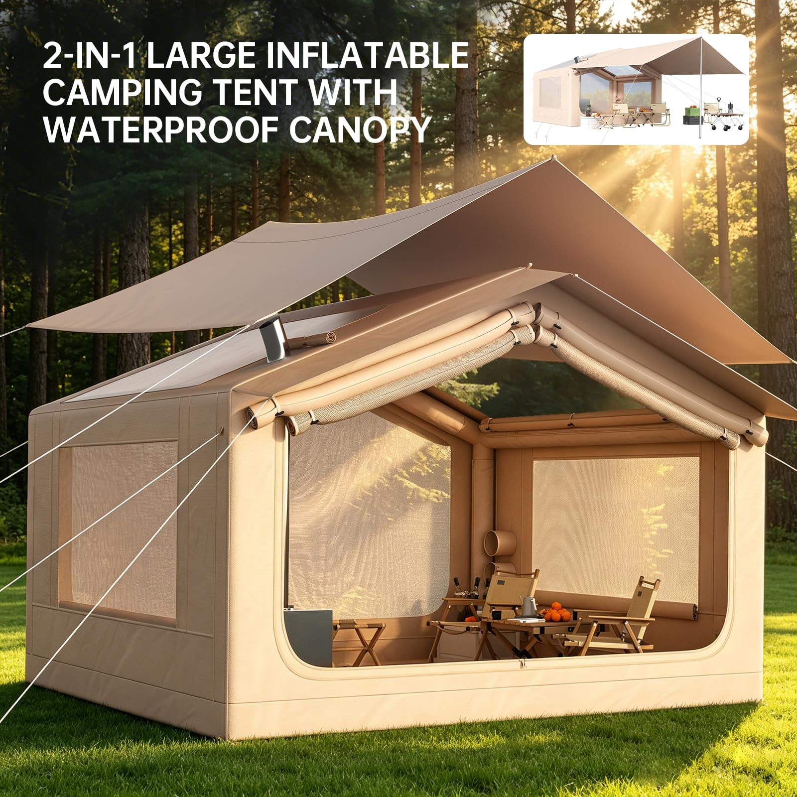 LotFun Inflatable Tent with Panoramic Stargazing Skylight