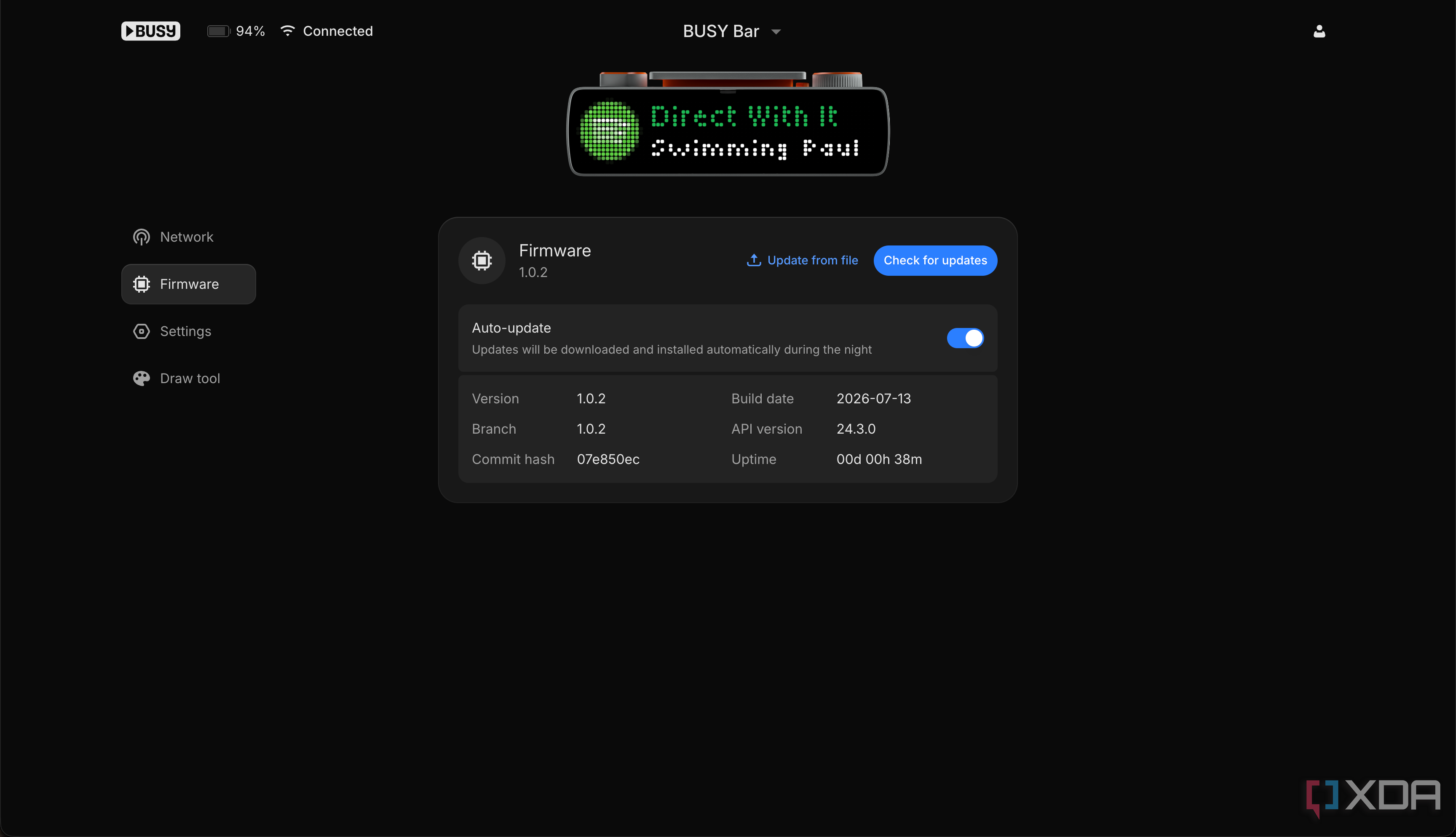 BUSY Bar webui showing Spotify on the screen