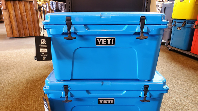 Yeti hard coolers stacked