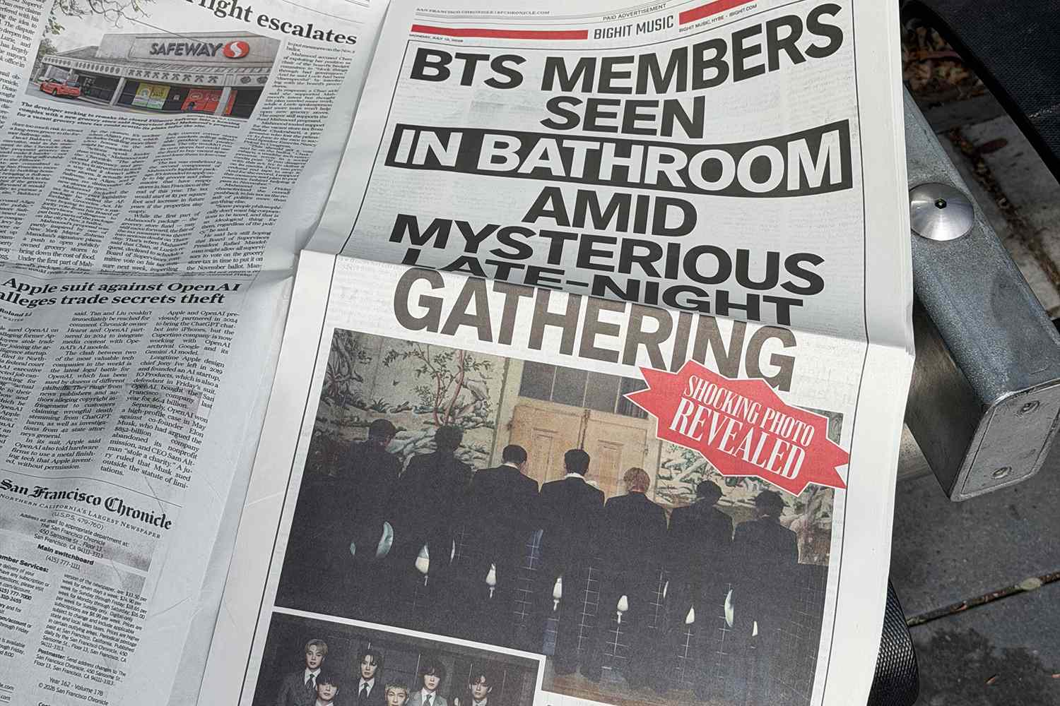 BTS members pictured in bathroom in mysterious ad appearing in newspapers across the country