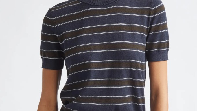Vince Stripe Short Sleeve Cotton & Cashmere Sweater T-Shirt