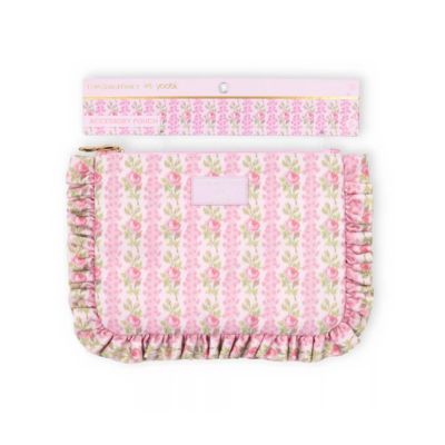 LoveShackFancy x Target Yoobi Blooming Heirloom Flat Zip Pencil Case with Ruffles Strawberry Macaroon