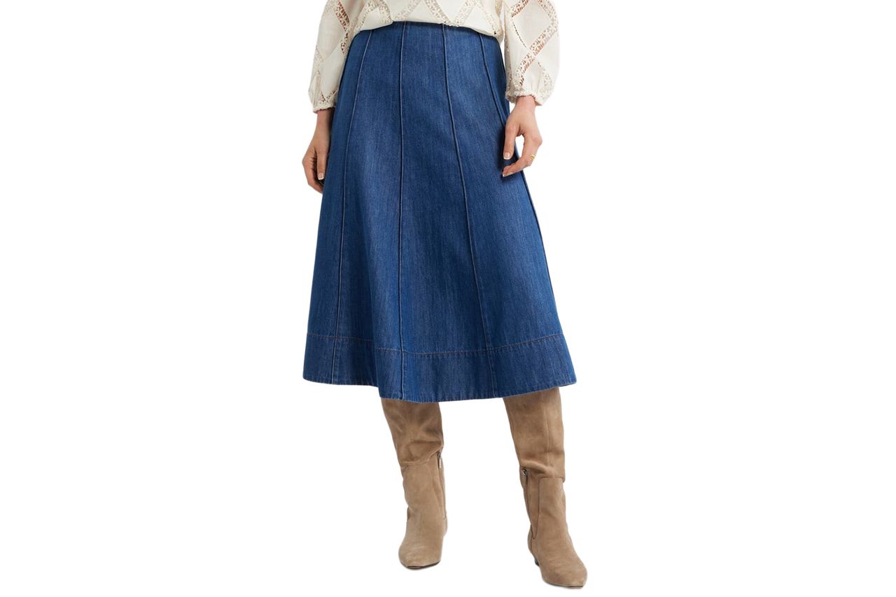 Seamed A-Line Denim Midi Skirt Caslon