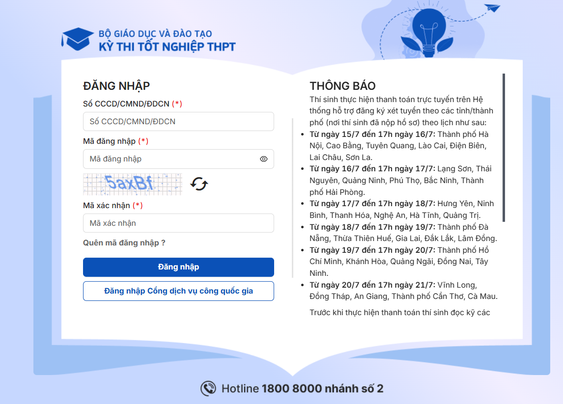 Lịch thanh toán lệ phí xét tuyển đại học năm 2026 theo từng tỉnh, thành phố