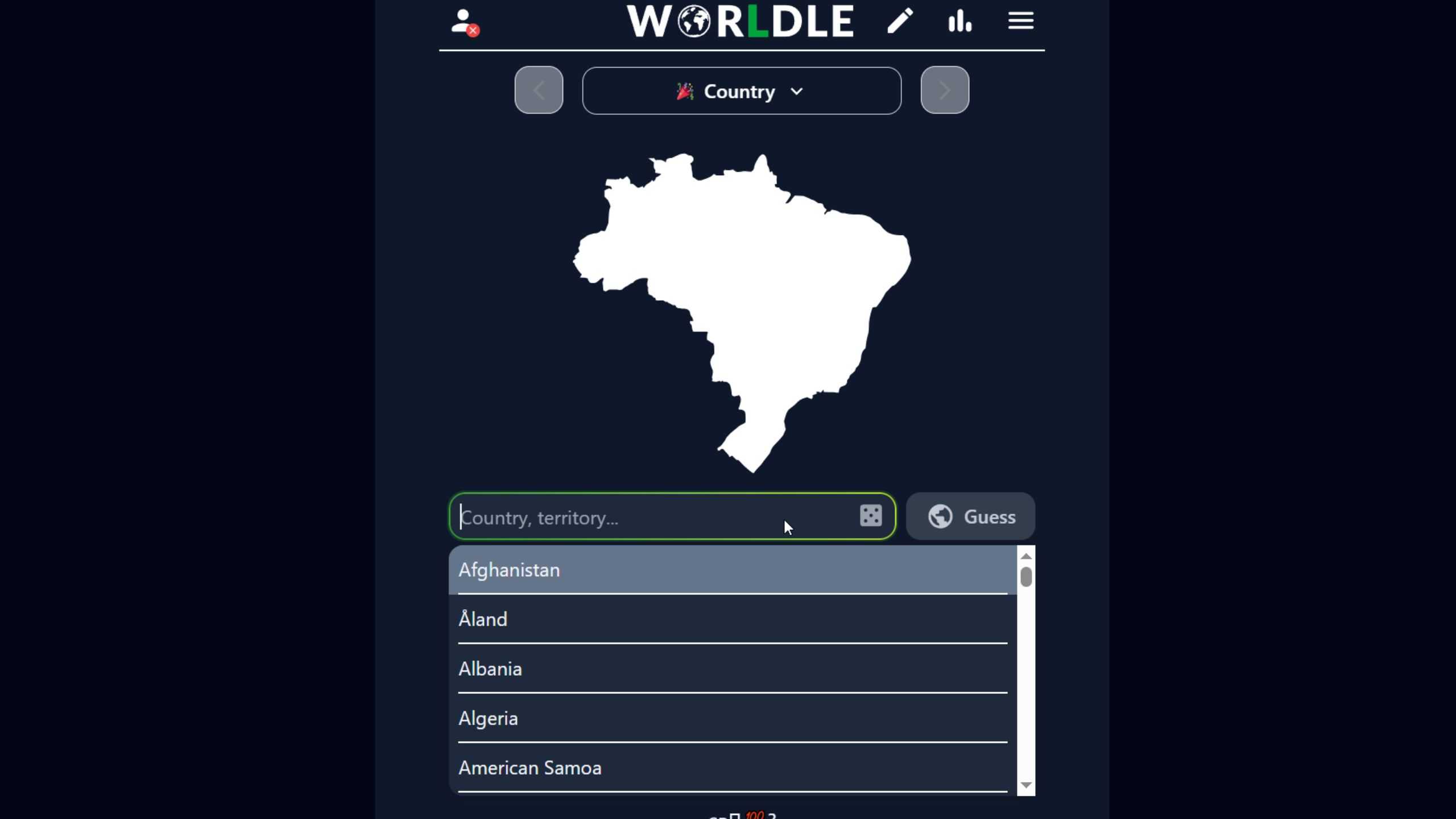Worldle game screenshot