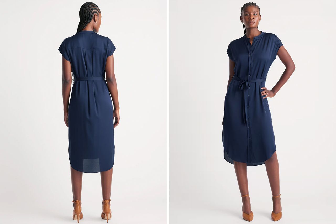 Quince Washable Stretch Silk Midi Shirt Dress