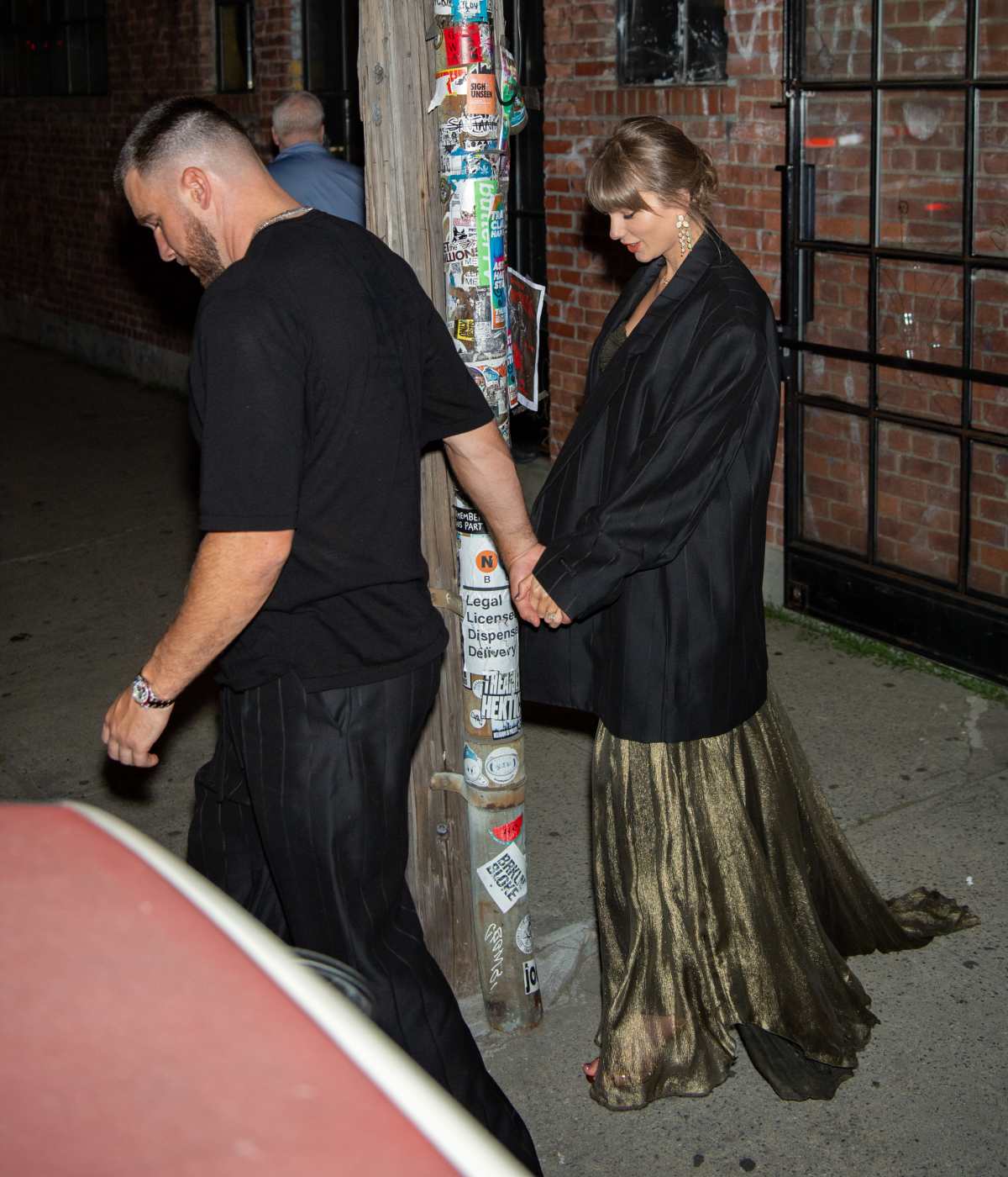 NEW YORK, NY - MAY 16: Travis Kelce and Taylor Swift are seen on May 16, 2026 in New York City. (Photo by DAMEBK/Bauer-Griffin/GC Images)