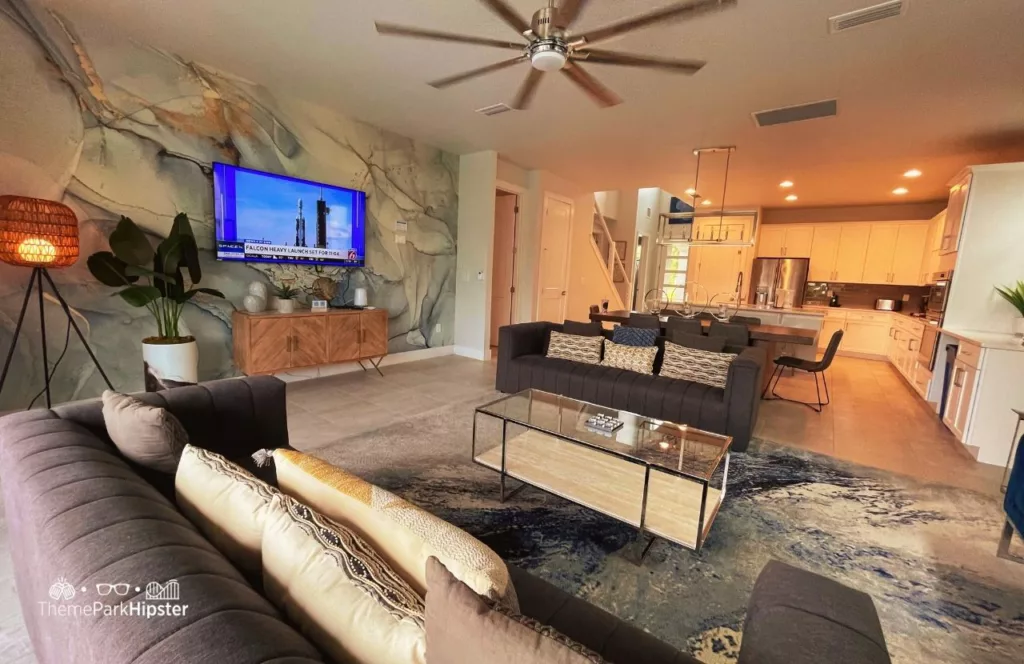 Reunion Resort Vacation Home Rental near Universal Halloween Horror Nights living room. Keep reading to find out what are the best places to stay for Halloween Horror Nights at Universal Orlando.