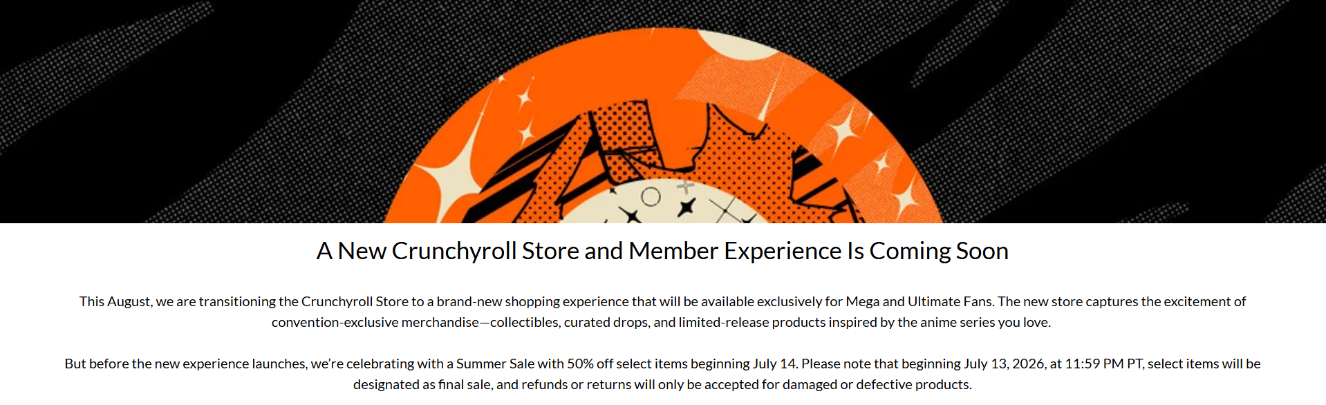 Crunchyroll store change announcement image