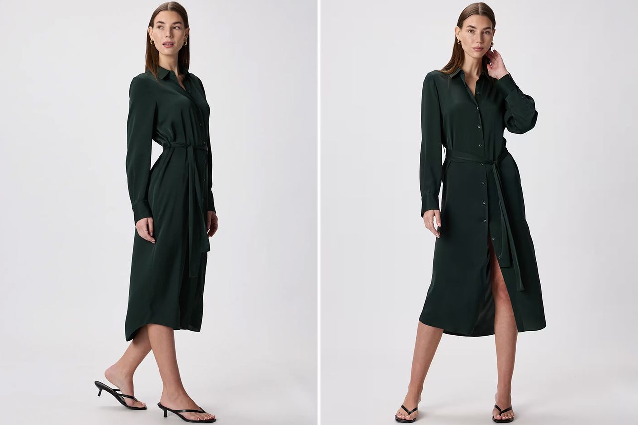 Quince Washable Stretch Silk Maxi Shirt Dress
