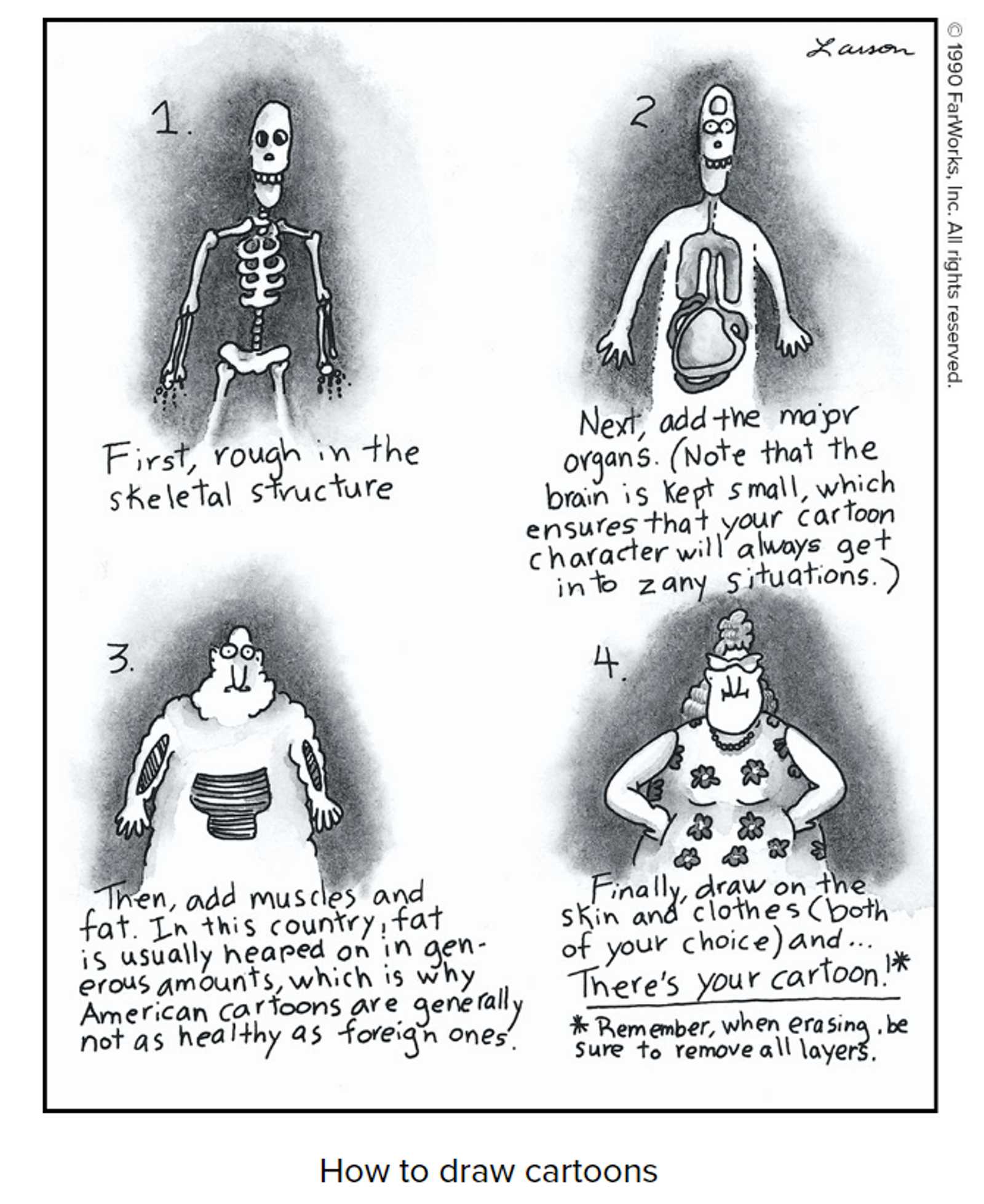 This Far Side comic shows readers how to draw cartoon characters.
